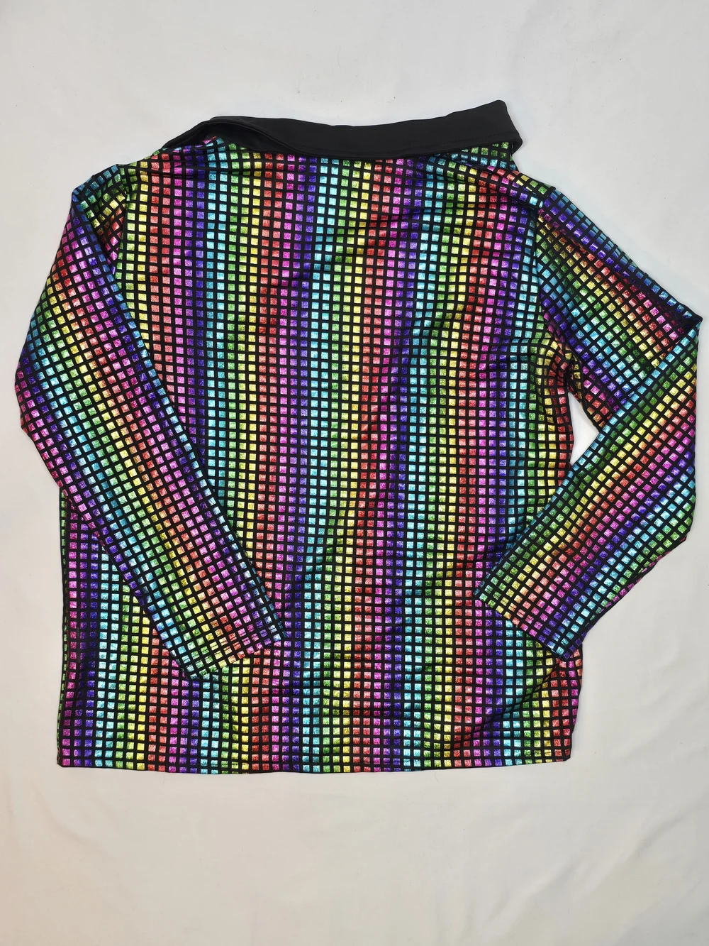 Kids 70s Disco Costume Set Rainbow Sequin Shirt Bell Bottom Pants Size 11-12